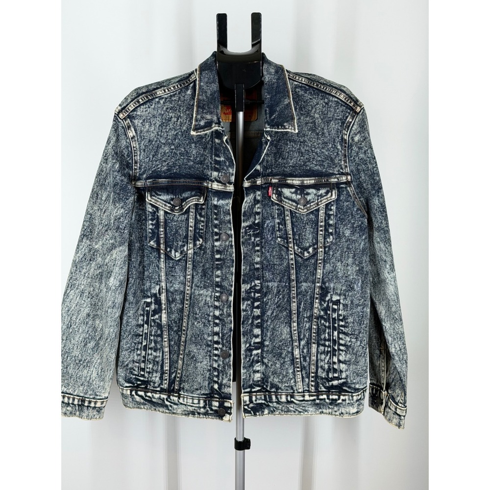 Levis Mens Acid Wash Denim Trucker Jacket XL Blue Cotton Blend
